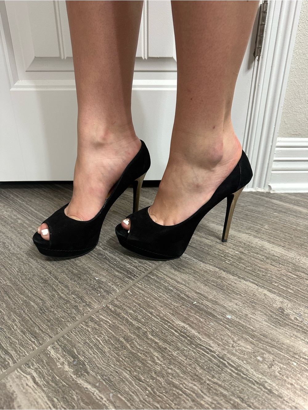 Michael Kors Black Suede Peep-Toe Stiletto Heels